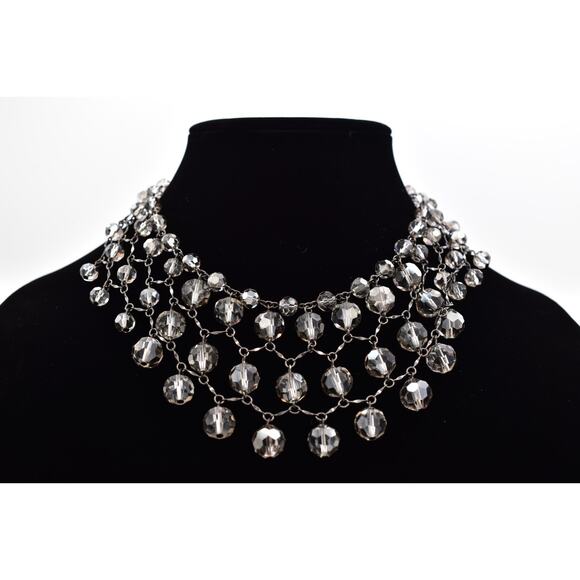 Banana Republic Vintage Glass Crystal Collar Bib Necklace Gray Statement BinBL - Picture 1 of 13